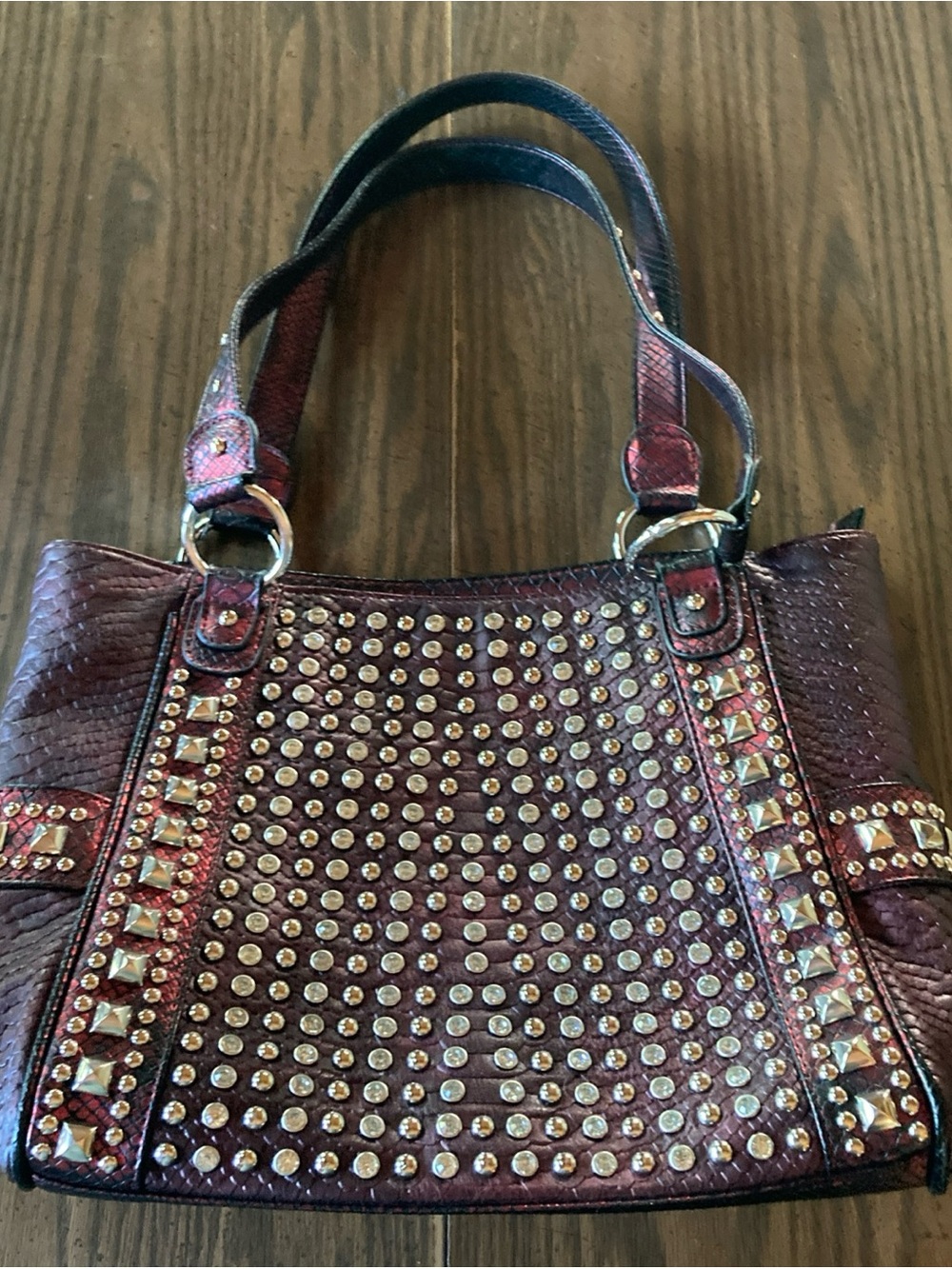 Vintage Y2K Studded Metallic Maroon Shoulder Bag | Rocker Punk Western